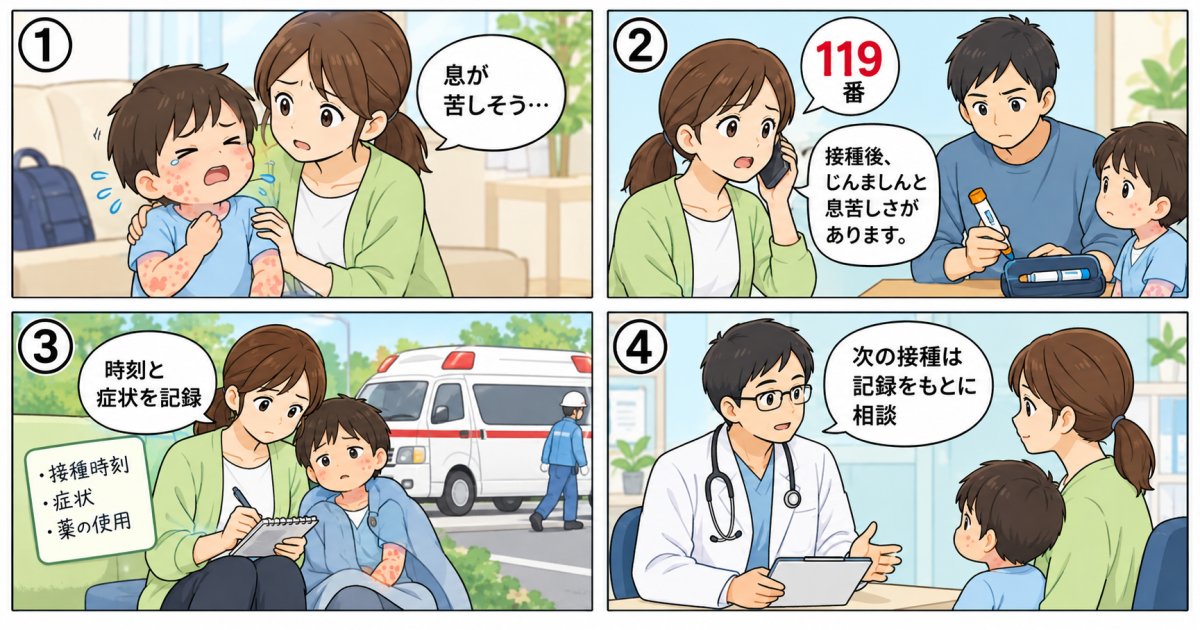 接種後に子どもが息苦しい・じんましん｜119番と自己注射の判断